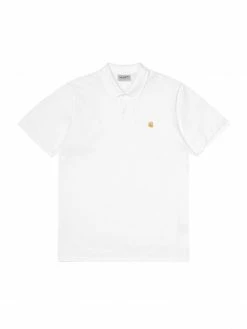 NEW ARRIVALS CARHARTT POLO COTTON PIQUĆ - WHITE/GOLD