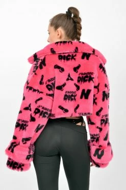 NAMILIA J’ADORE DICK MONOGRAM FAUX FUR CROP JACKET