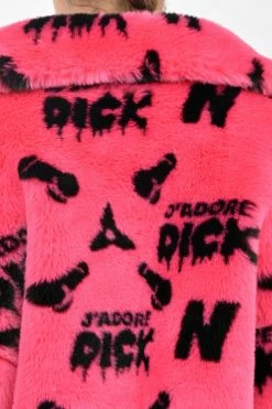 NAMILIA J’ADORE DICK MONOGRAM FAUX FUR CROP JACKET