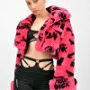 NAMILIA J’ADORE DICK MONOGRAM FAUX FUR CROP JACKET