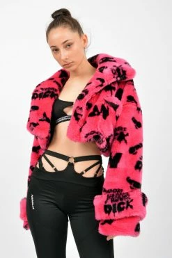 NAMILIA JāADORE DICK MONOGRAM FAUX FUR CROP JACKET