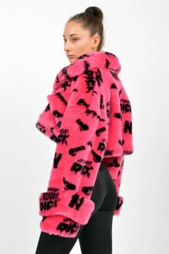 NAMILIA J’ADORE DICK MONOGRAM FAUX FUR CROP JACKET