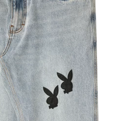 PLAYBOY X PLEASURES - BUNNY APPLIQUE DENIM WASHED NEW ARRIVALS