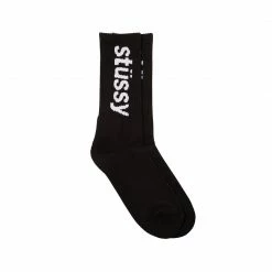NEW ARRIVALS STUSSY MAN HELVETICA JACQUARD CREW SOCKS - BLACK