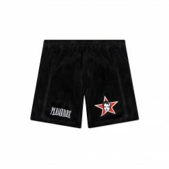 APPAREL PLEASURES BLACK PARTY ANIMAL VELOUR SHORTS